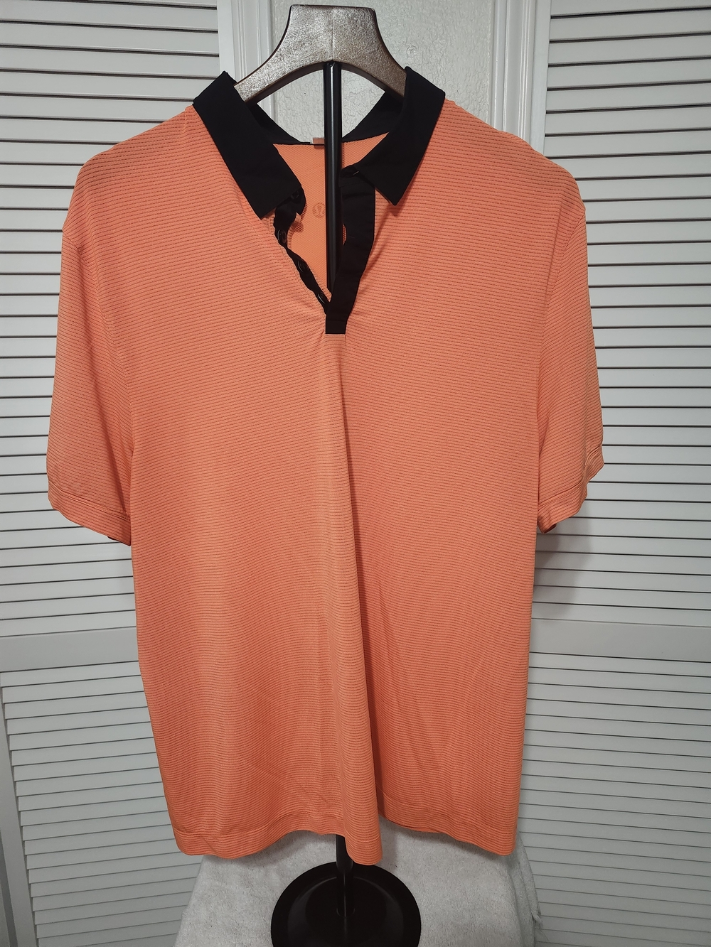 lululemon athletica Men's Coral Short Sleeve Button-Style Polo with Black Collar